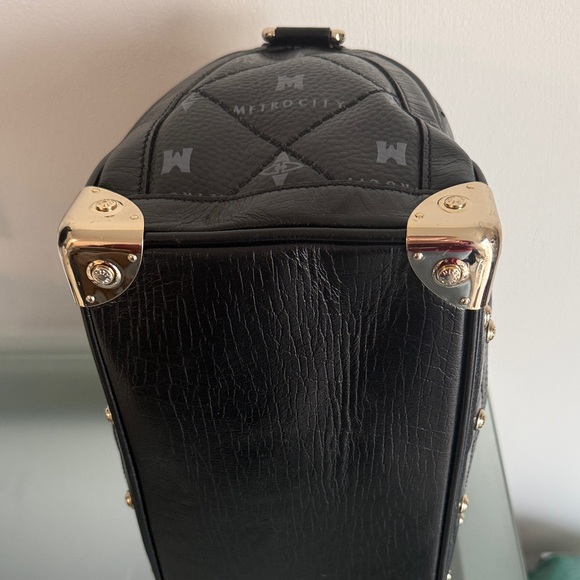 METRO CITY - Black Studded Leather Speedy Doctor Dr. Bag Italy - Picture 3 of 5